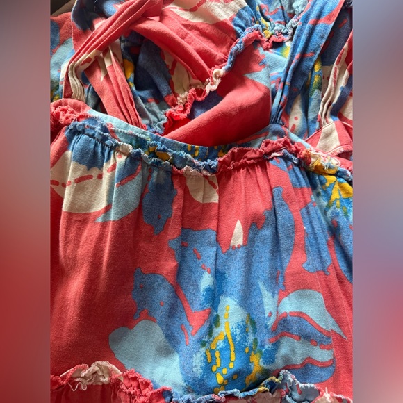 Free People Moonshine Sleeveless Tiered Midi Dress Coral Blue Floral XL Summer - Picture 11 of 12